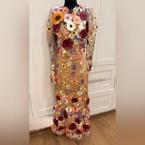 NWT Elliatt Multicolor Shannon Floral Appliqué Long Sleeve Maxi Dress Sz L